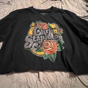 Chris Stapleton Black Graphic Crop Tee with Rose Motif
